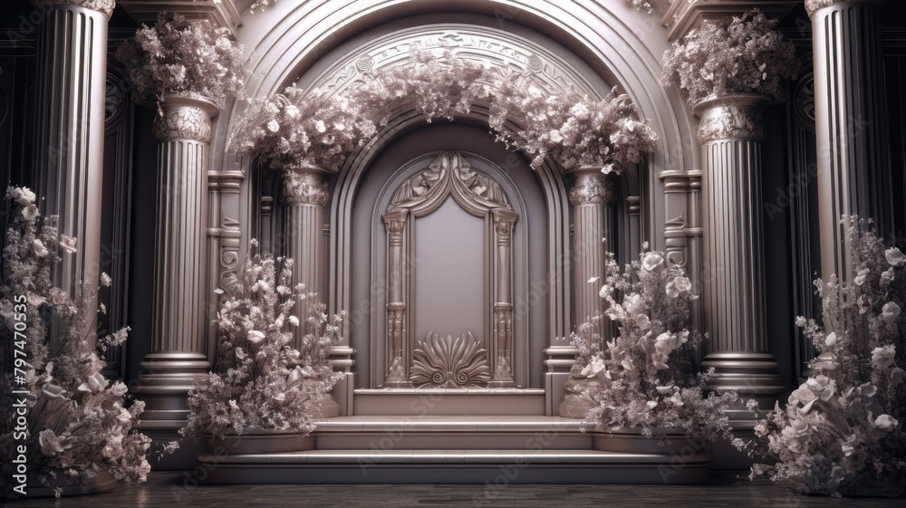 “Enchanting floral doorway in a classic architectural setting, radiating elegance and mystery