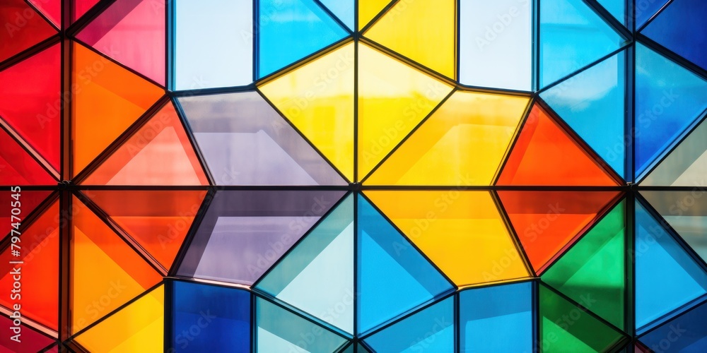 a colorful glass wall with many triangles a colorful glass wall with many triangles