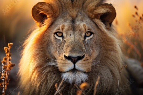 a lion with a long mane