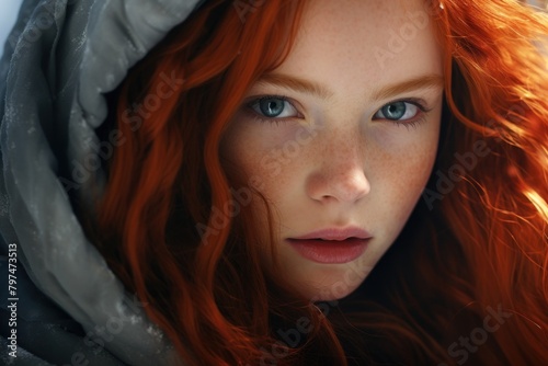 a woman with red hair and freckles photo