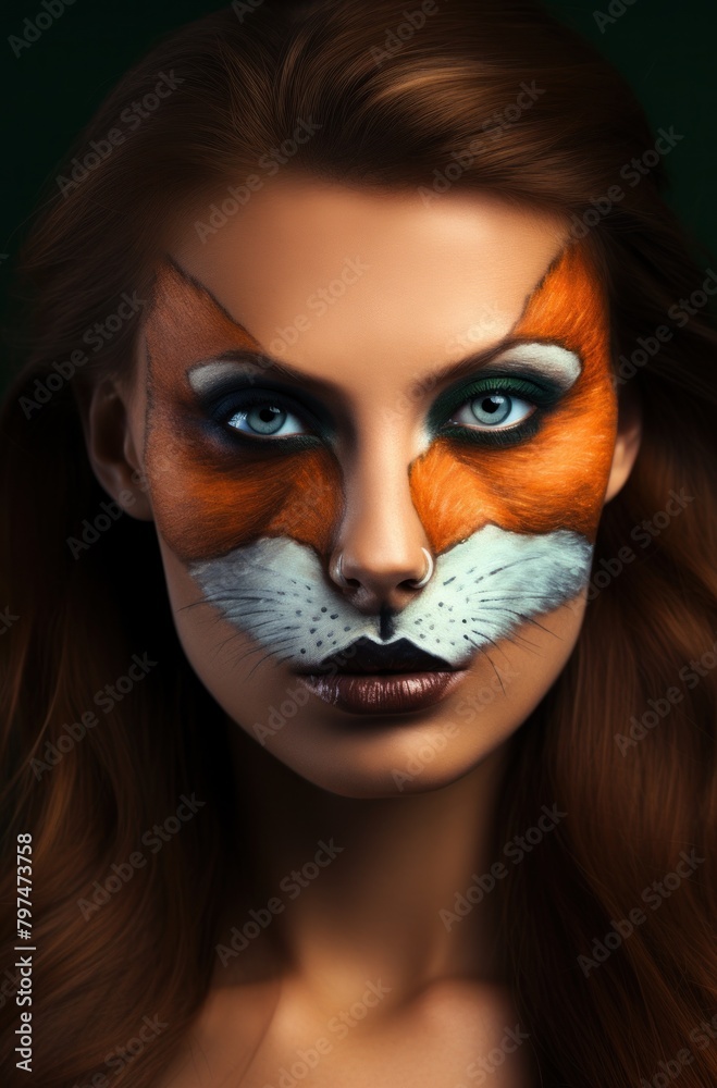 a woman with a fox face paint a woman with a fox face paint
