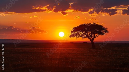 silhouette of Spectacular African sunset. world africa day. world wildlife day. world animal day