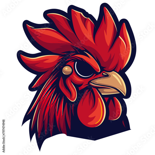 detailed illustration of a rooster's head, showcasing the vibrant colors and intricate textures of its feathers