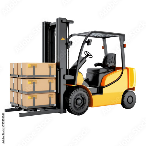 Forklift truck with loaded pallet, png isolated on transparent © kilimanjaro 