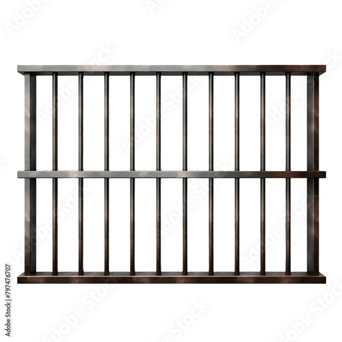 Metal prison bars with horizontal layout, png isolated on transparent