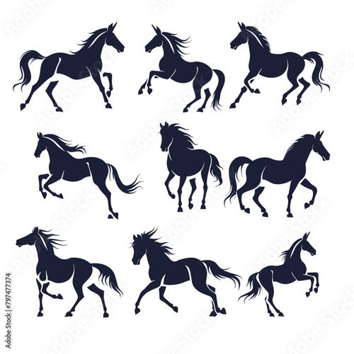 collection of energetic horse silhouettes in a playful display of rearing on their hind legs