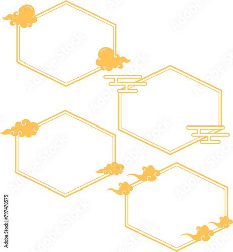 set of chinese traditional background with decorative frame and clouds