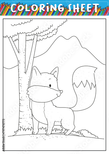 cute fox children's coloring practice