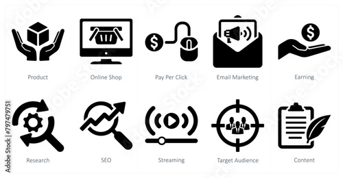 A set of 10 digital marketing icons as product, online shop, pay per click