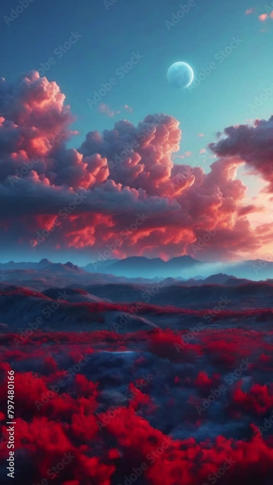 Red sky and clouds, Beautiful aesthetic moving clouds generative AI video Red sky and clouds, Beautiful aesthetic moving clouds generative AI video