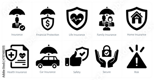 A set of 10 insurance icons as insurance, financial protection, life insurance