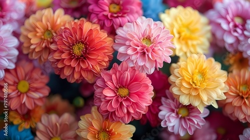 A bouquet of vibrant chrysanthemums  their lush petals and variety of colors creating a cheerful and festive display