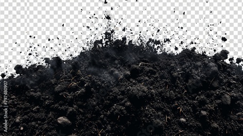 Isolated black soil on transparent background, png for agriculture and gardening designs photo