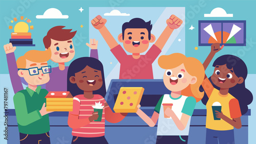 At a lively arcade a group of diligent students celebrated their first homework collaboration with laughter and friendly competition pausing