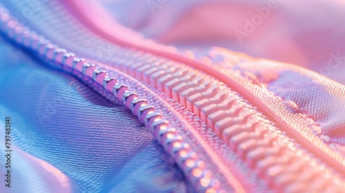 Close-up of a pastel zipper, soft focus, gentle lighting, fine details, simple setting, padding margins