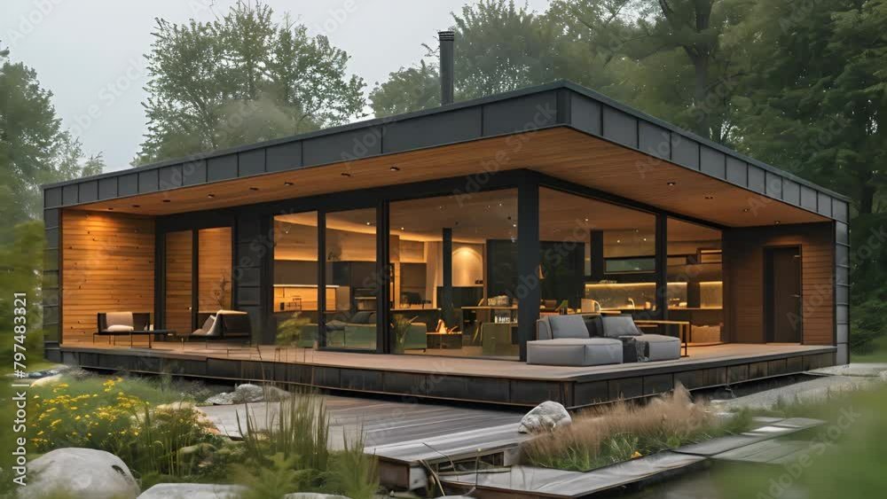 DZ(101) : Video Clip Concept design of a modern one-story cabin,house or cafe on the hill . For use in structural design and As-Built Drawing.