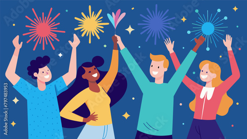 Participants celebrate their successful displays with cheers and highfives proud of their newfound ability to create their own firework. Vector illustration