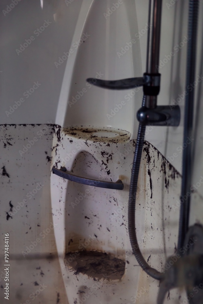 Flood damaged bathroom from the Cyclone Gabrielle natural disaster. Waiohiki-Frimley, Napier, Hawkes Bay, New Zealand. February 2023