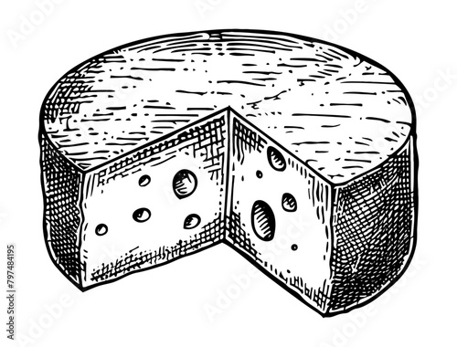 wheel cheese engraving black and white outline