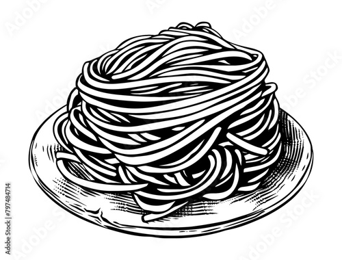 spaghetti engraving black and white outline