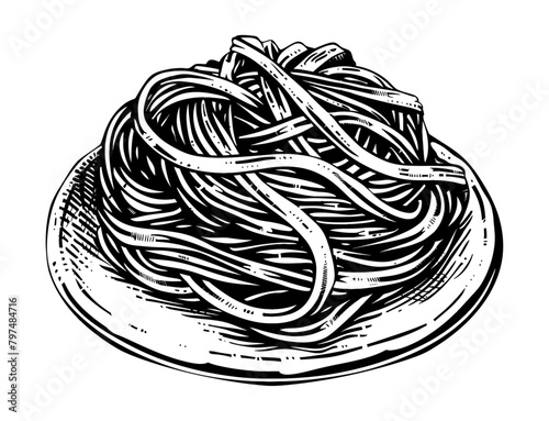 spaghetti engraving black and white outline