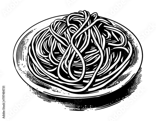 spaghetti engraving black and white outline