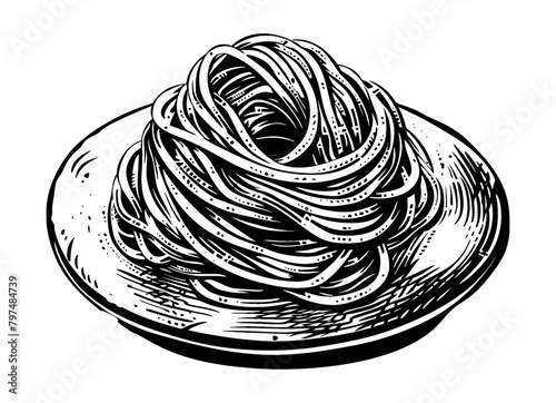 spaghetti engraving black and white outline