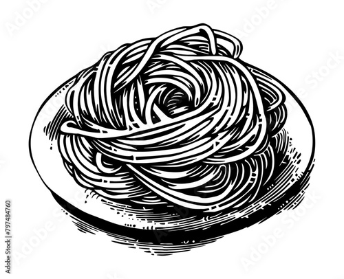 spaghetti engraving black and white outline