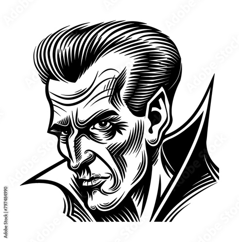 dracula engraving black and white outline