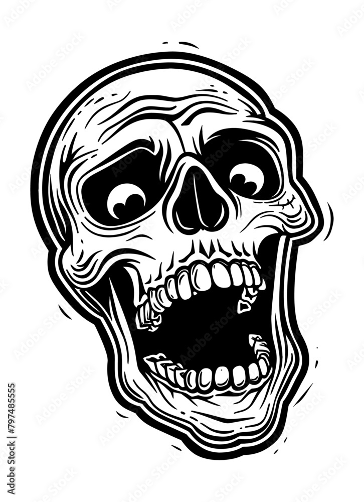 Fototapeta premium skull laugh engraving black and white outline