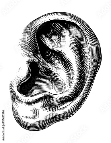 ear engraving black and white outline