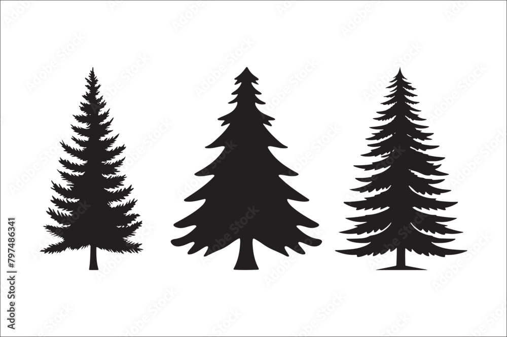 Christmas Trees silhouette on White Background. Christmas Trees silhouette on White Background.