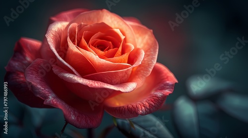 A close-up of a fiery red rose  its velvety petals exuding passion and romance