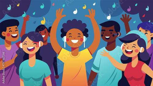 Sweat drips down smiling faces as the partygoers keep up with the fastpaced tempos of funk and disco celebrating the unbreakable spirit of the black. Vector illustration