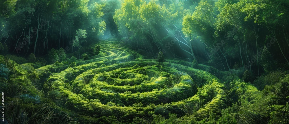 Lost in the labyrinth of verdant splendor, a sense of wonderment envelops the beholder, as reality blurs with imagination
