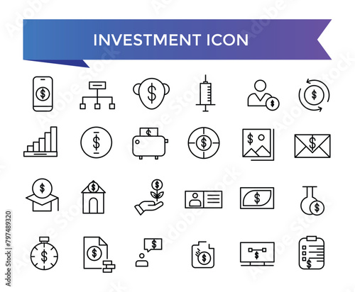 Investment icon collection. Related to investor, mutual fund, ascollection, risk management, economy, financial gain, interest and stock icons.