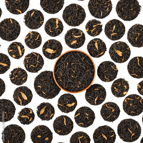 pile dry black tea in shape circle on Isolated transparent background png. generated with AI