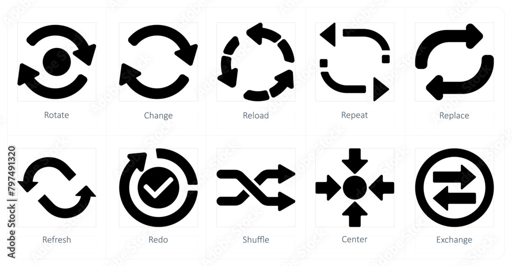 A set of 10 arrows icons as rotate, change, reload A set of 10 arrows icons as rotate, change, reload