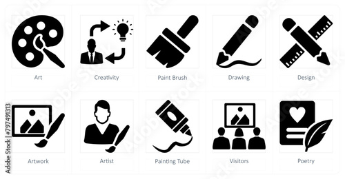 A set of 10 art icons as art, creativity, paint brush