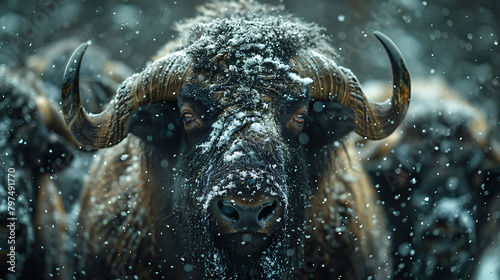 A large Muskox get rid their snow