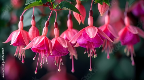 A cluster of delicate fuchsia flowers, their graceful hanging blooms and vibrant colors adding a touch of elegance to any setting