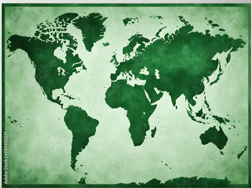 A green world map illustration  world trade finance and economy  gold  ocean protection  world logistics  abstract background
