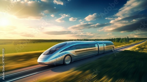 Futuristic Train Speeding in Daylight © Tanasorn