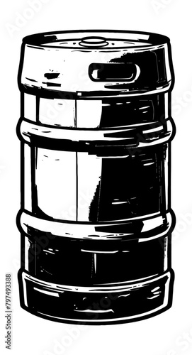 metal keg engraving black and white outline