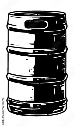 metal keg engraving black and white outline
