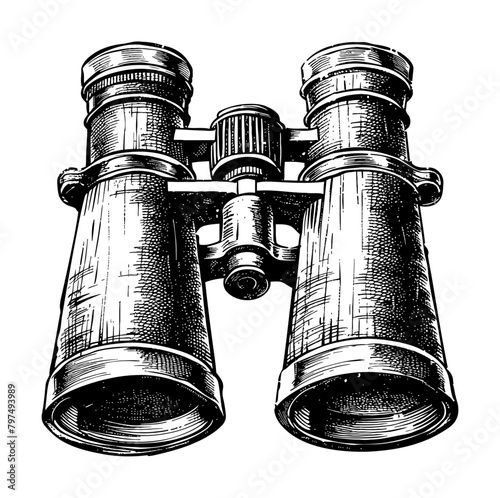 binocular engraving black and white outline