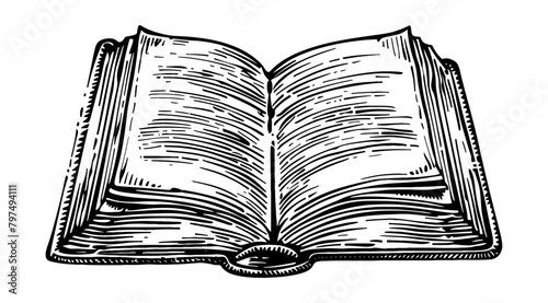 old book open engraving black and white outline