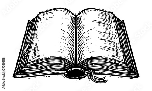 old book open engraving black and white outline