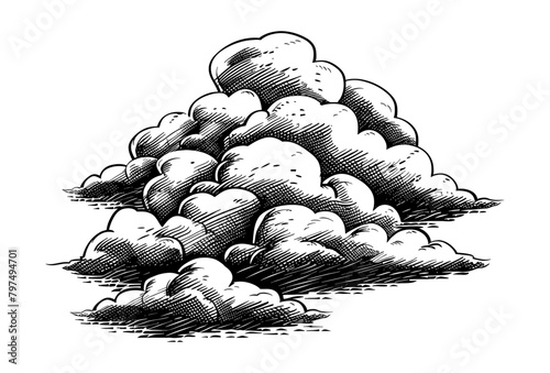 cloud engraving black and white outline