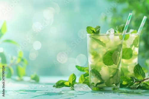 Two Glasses of Mojito Tea With Mint Leaves